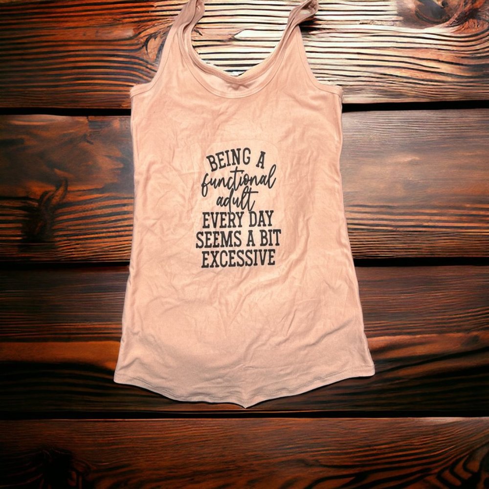 Peach tank top with saying